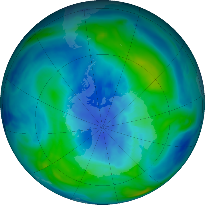 Antarctic ozone map for 08 April 2018